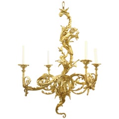 Antique French Louis XV Style Gilt Bronze Cupid Mermaid Chandelier
