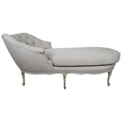 French Louis XV Style Painted Linen Chaise