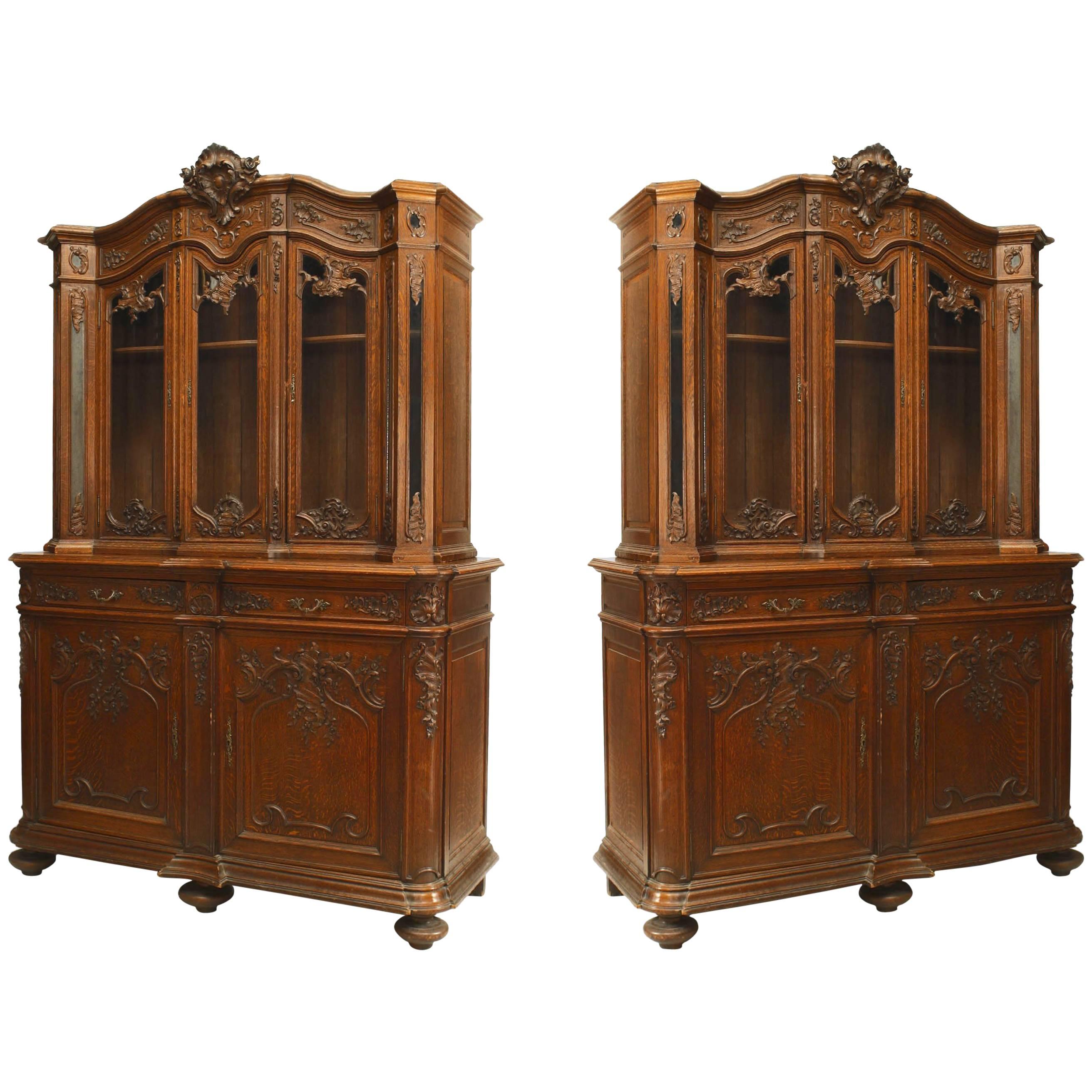 Pair of French Regence Oak Breakfront Cabinets
