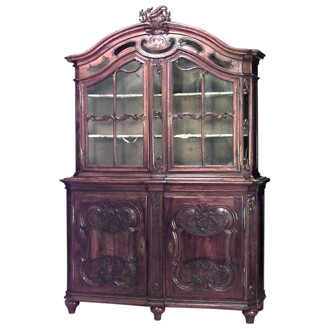French Provincial Walnut Breakfront Cabinet