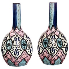 Antique Pair of French Victorian Enameled Vases