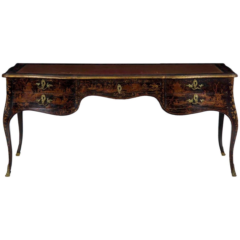 Louis Xv Style Chinoiserie Decorated Writing Desk Bureau Plat 19th Century