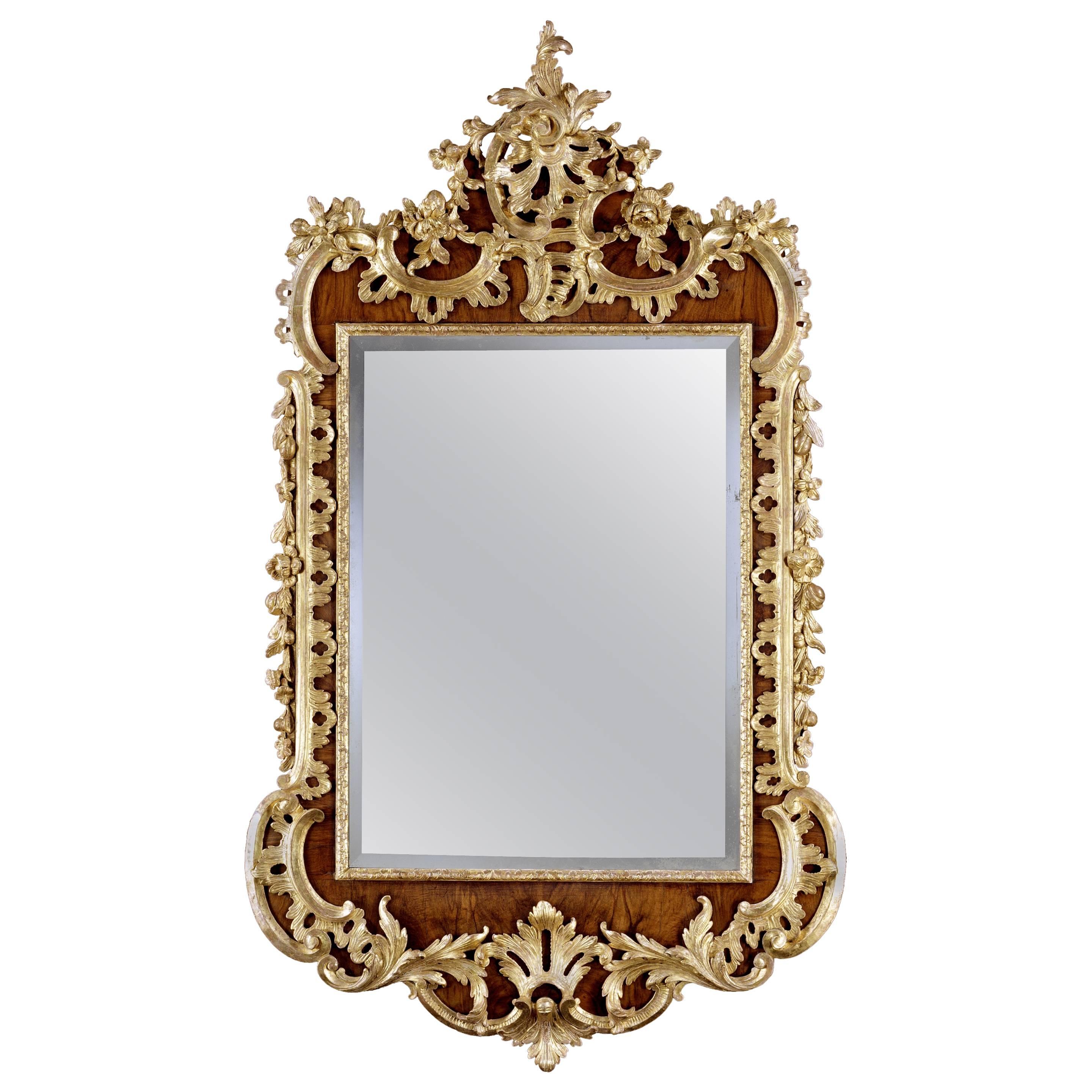 George II Walnut and Parcel-Gilt Mirror For Sale
