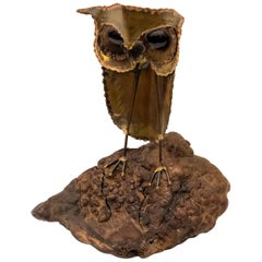 Whimsical 1970s Brutalist Metal Owl Sculpture in the Style of Curtis Jere