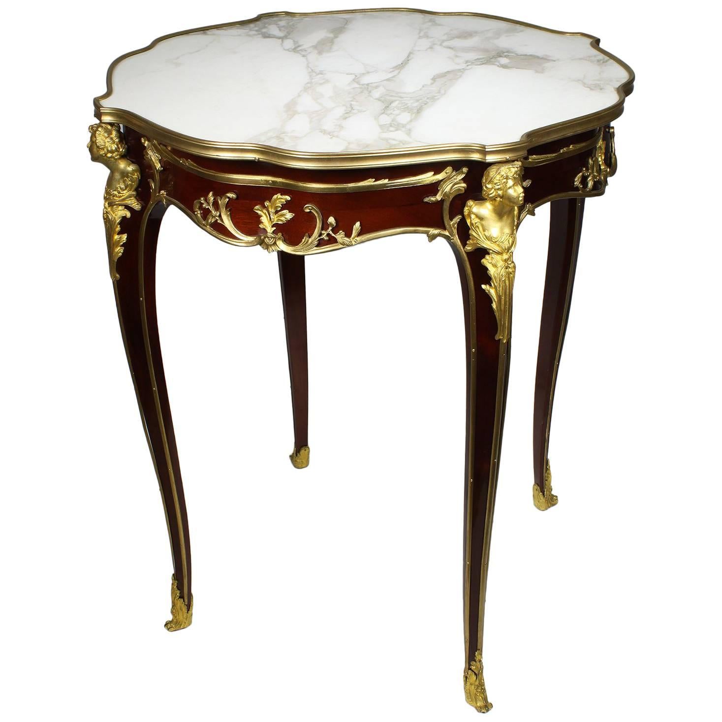 Louis XV Style Figural Gilt-Bronze Mounted Guèridon Table, F. Linke Attributed