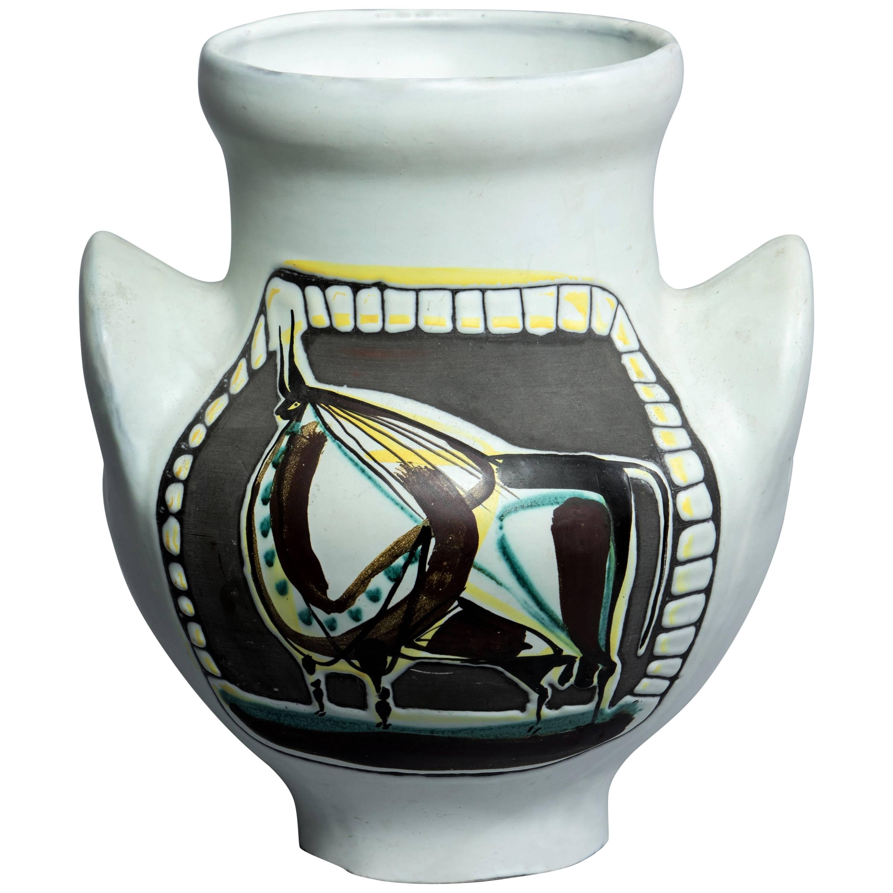 Roger Capron "Vase a Oreilles Taureau" Ceramic Vase For Sale