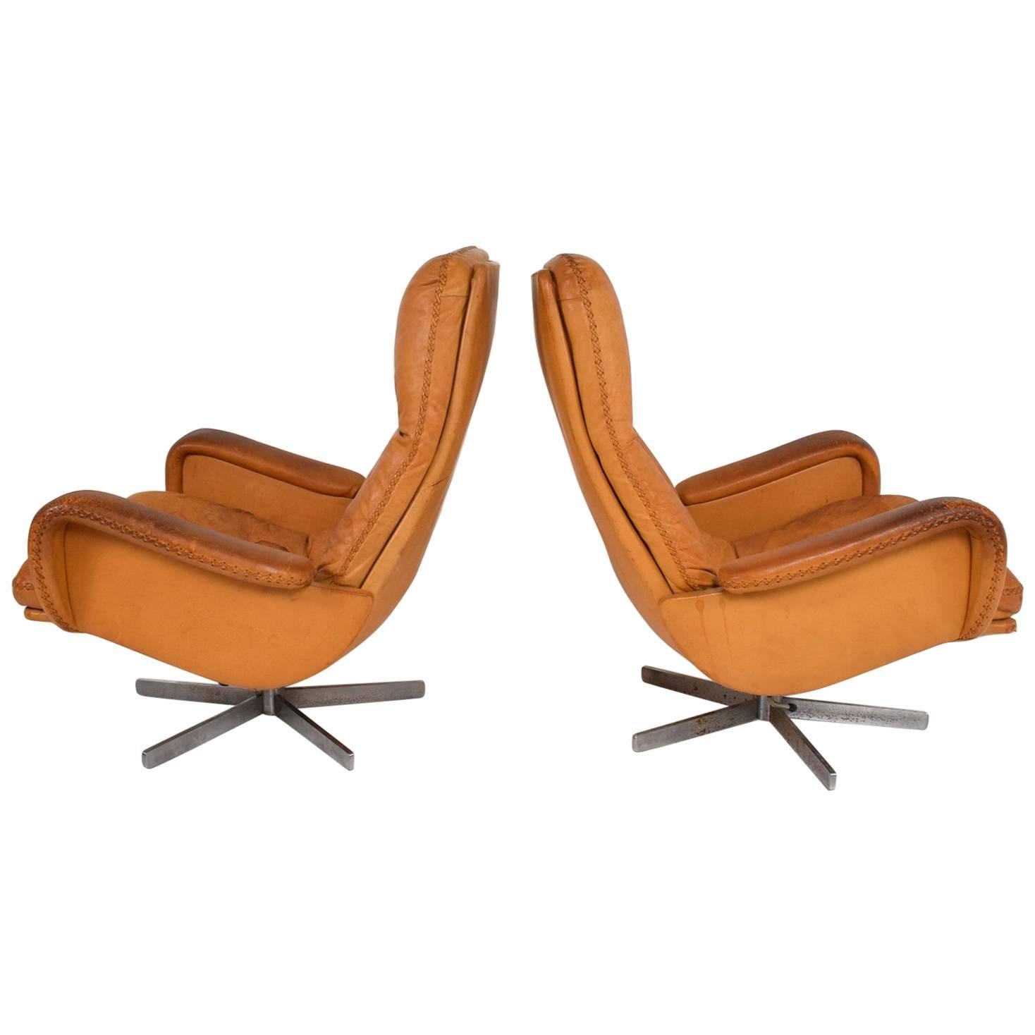 Midcentury Set of Two De Sede S 231 James Bond Swivel Arm Lounge Chairs, 1960s