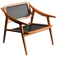 Andre Baudoin Rare Pair of Cane and Oak Lounge Chairs