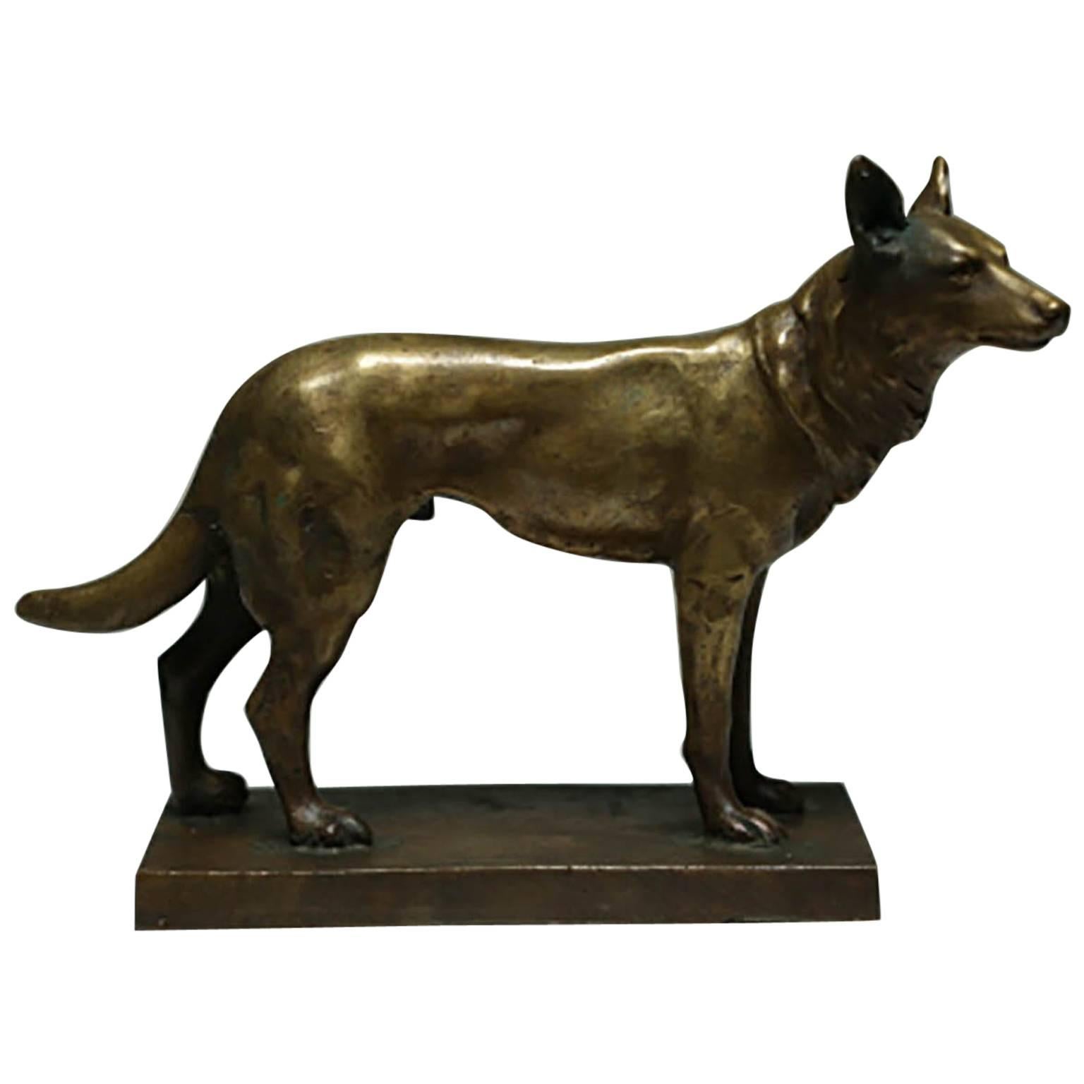 Early 20th Century Bronze Dog Statue Signed by Artist, circa 1940s