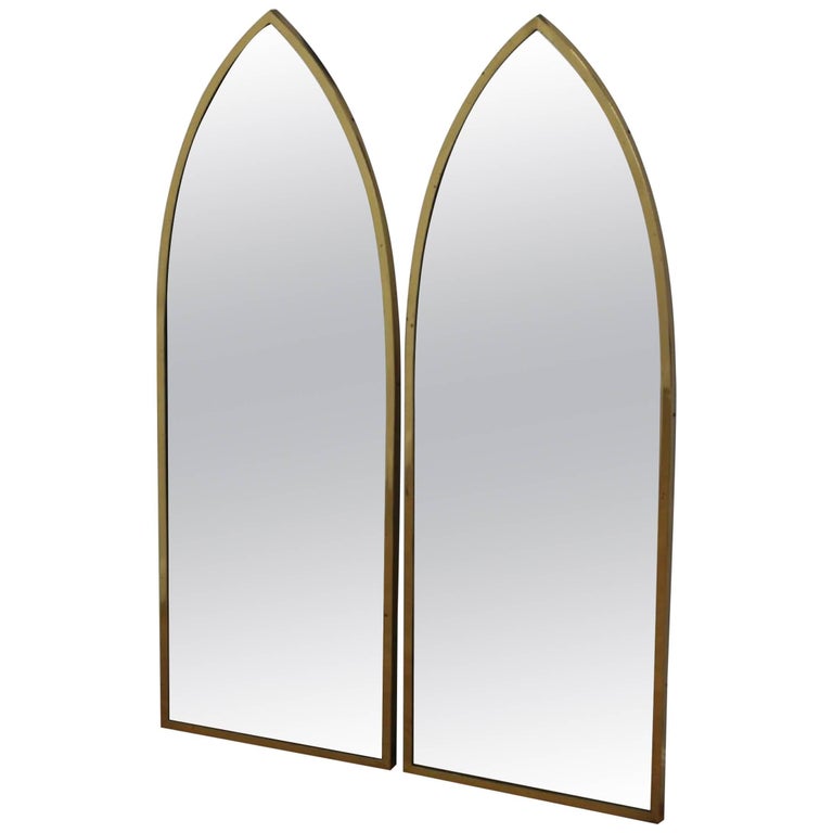 Pair of MidCentury Modern Brass Arched Mirrors For Sale at 1stdibs