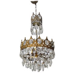 20th Century Three-Flame Cut Glass Chandelier Bronzed Gilded Crowned