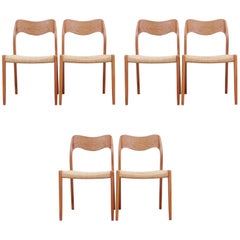 Set of Six Chairs N° 71 in Oak and Cord by Niels Møller, New Edition