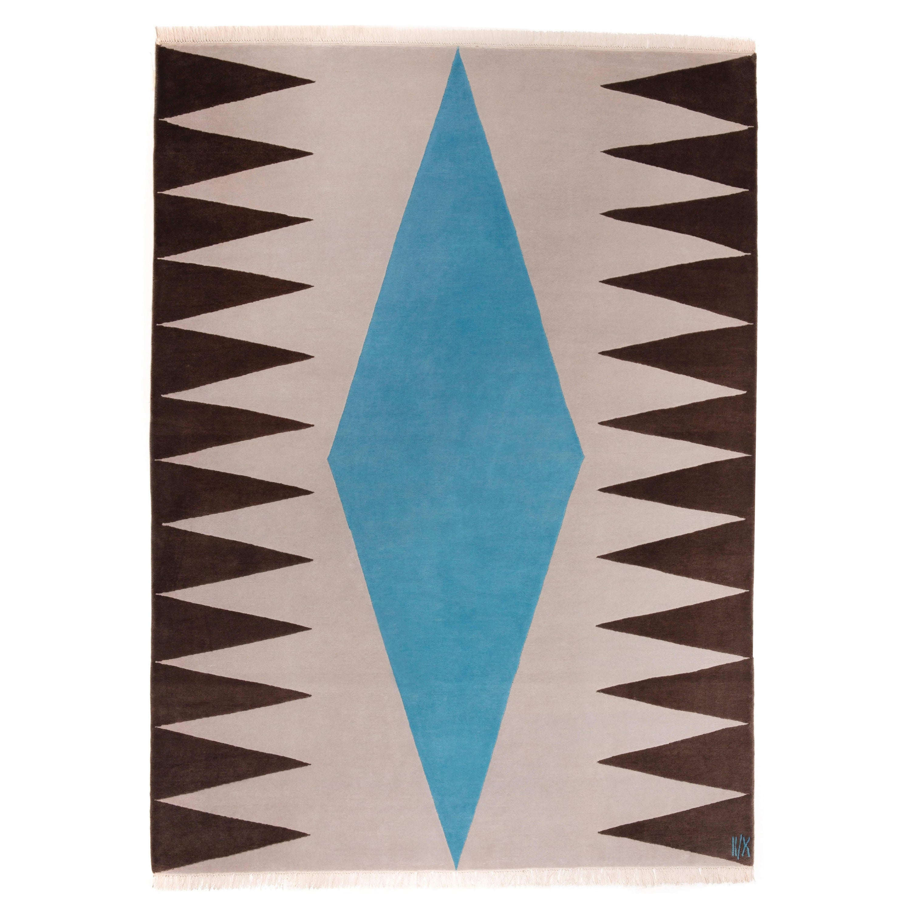 Grau Blau Braun Geometrischer Wollteppich von Cecilia Setterdahl für Carpets CC  im Angebot