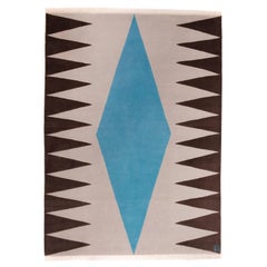 Tapis géométrique en laine gris bleu brun par Cecilia Setterdahl pour Carpets CC 