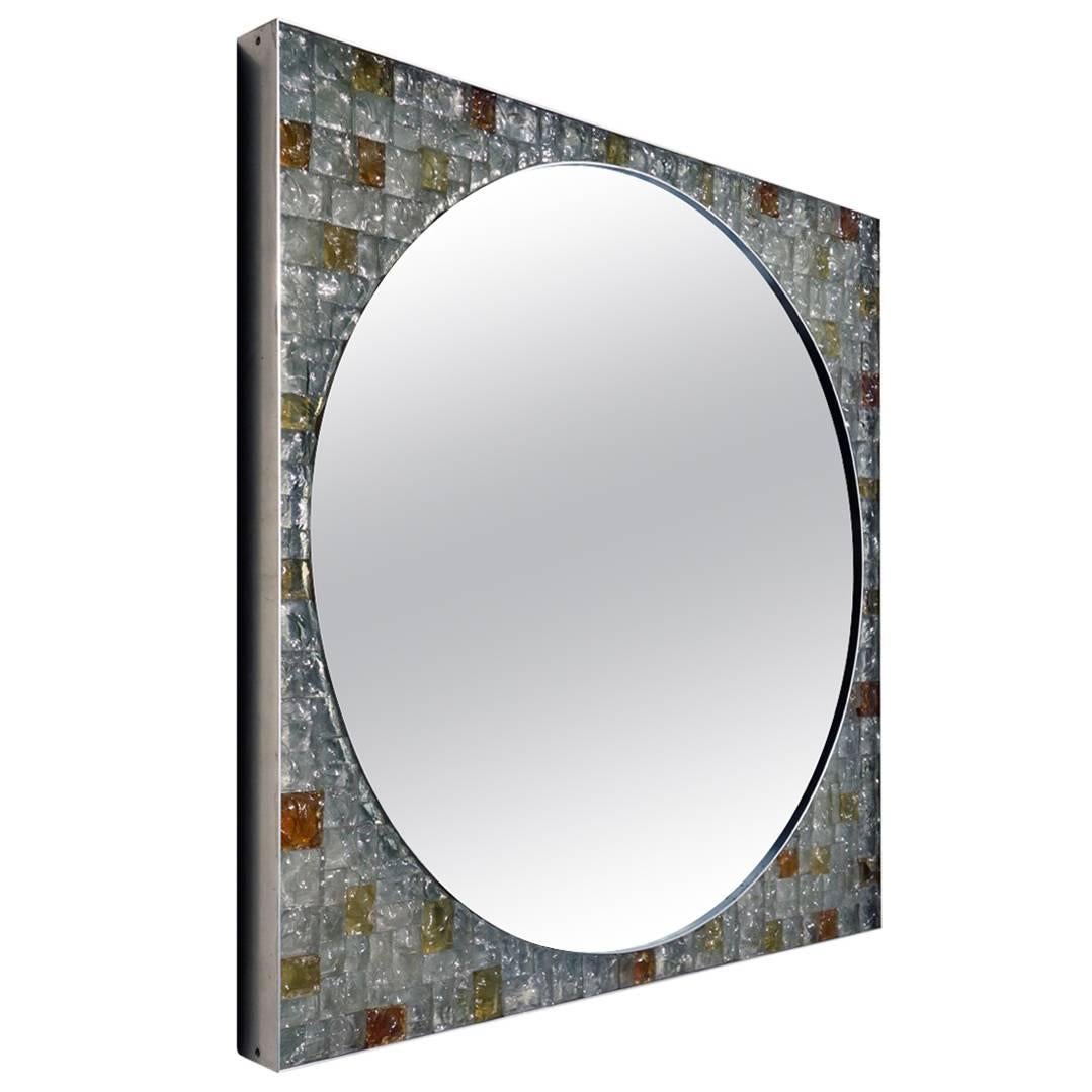 Poliarte Italian Design Backlit Glass Wall Mirror by 1960s-1970s For Sale