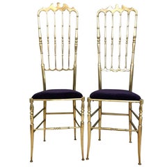 Pair of Brass Italian Chiavarine Chairs High Back, 1950s