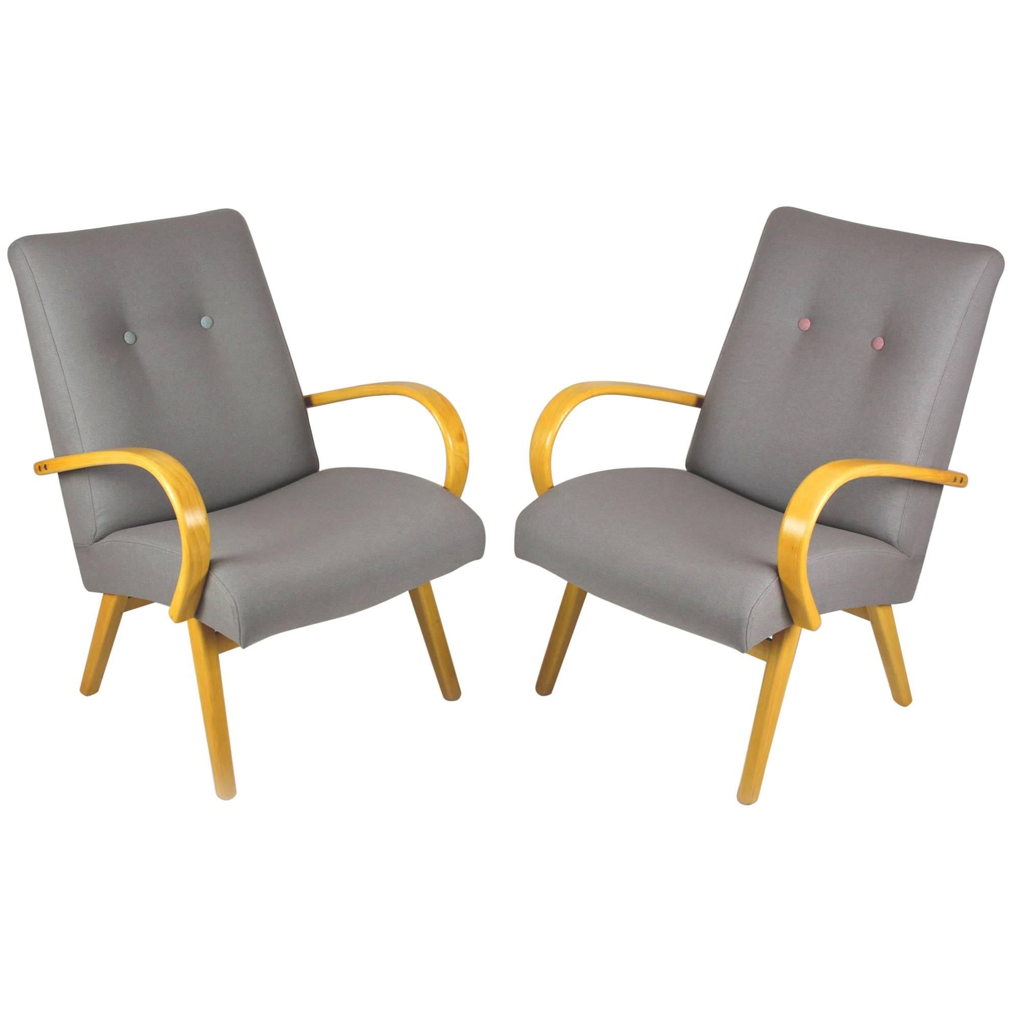 Midcentury Grey and Pastels Armchairs, 1960s, Set of Two