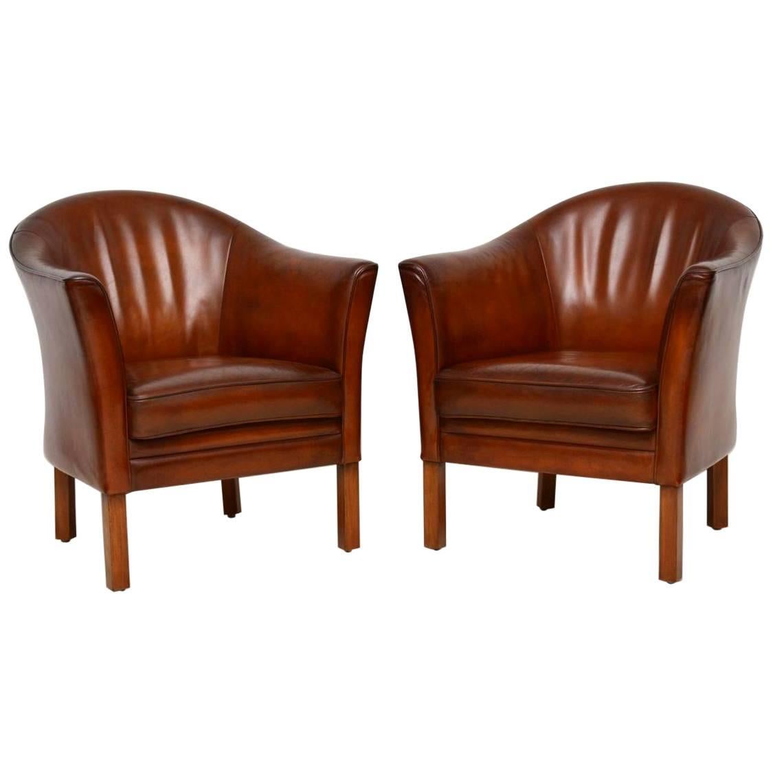 1950s Pair of Danish Vintage Leather Armchairs by Mogens Hansen