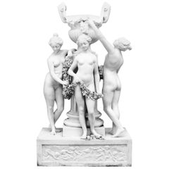 Antique French Louis XVI White Porcelain Three Graces Centerpiece