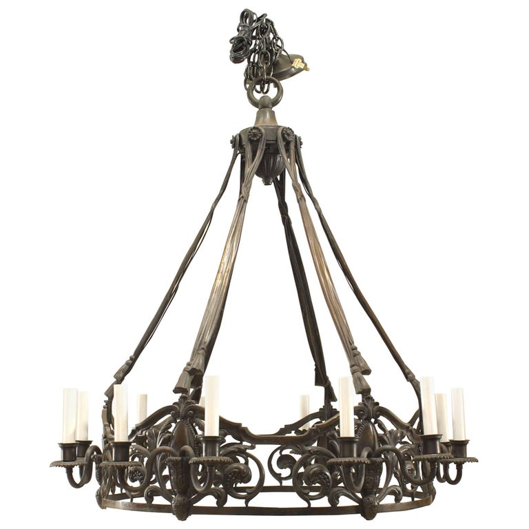 French Victorian Patinated Bronze Chandelier For Sale at 1stDibs