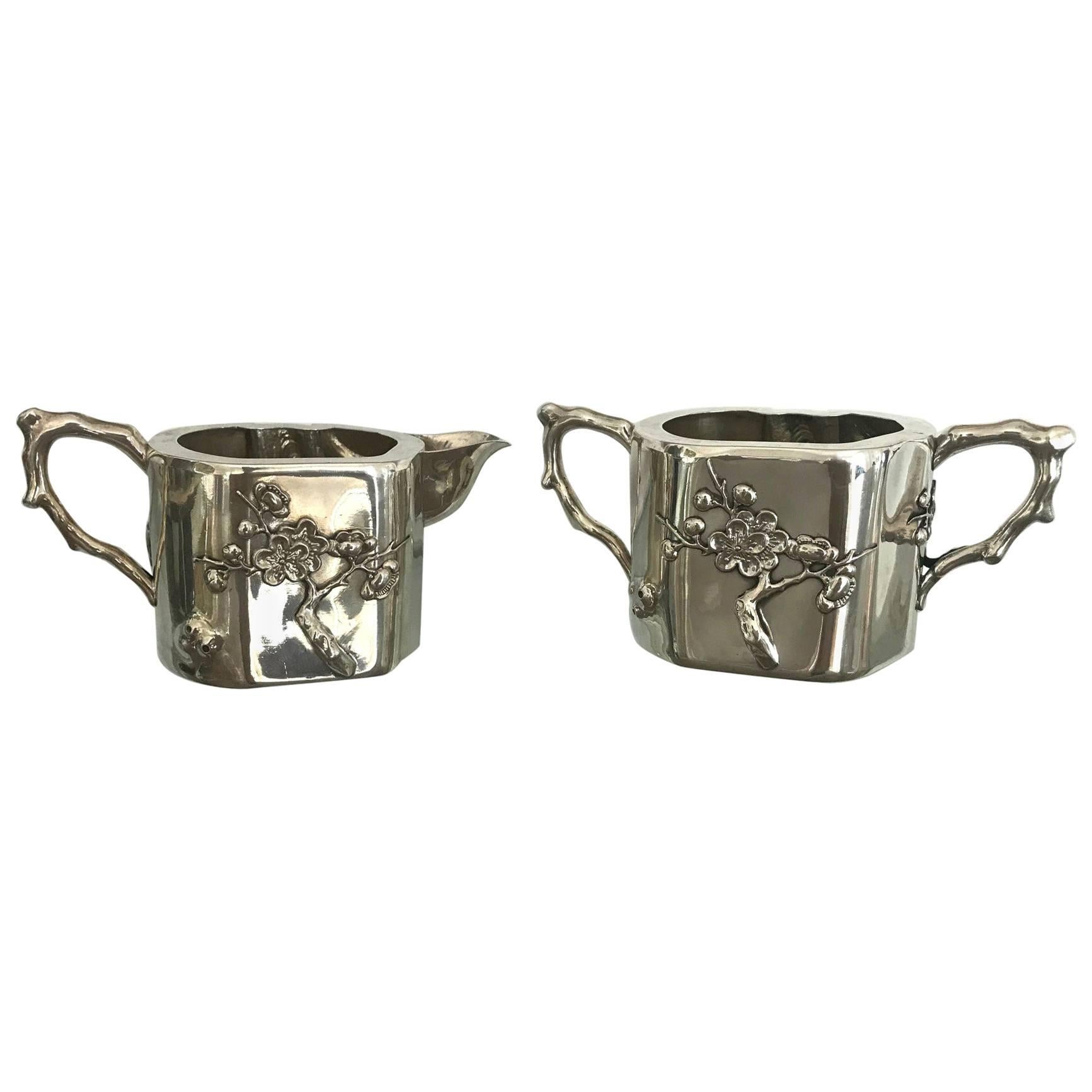 Art Silver Sterling by Gorham Sugar and Creamer with 3D Butterfly