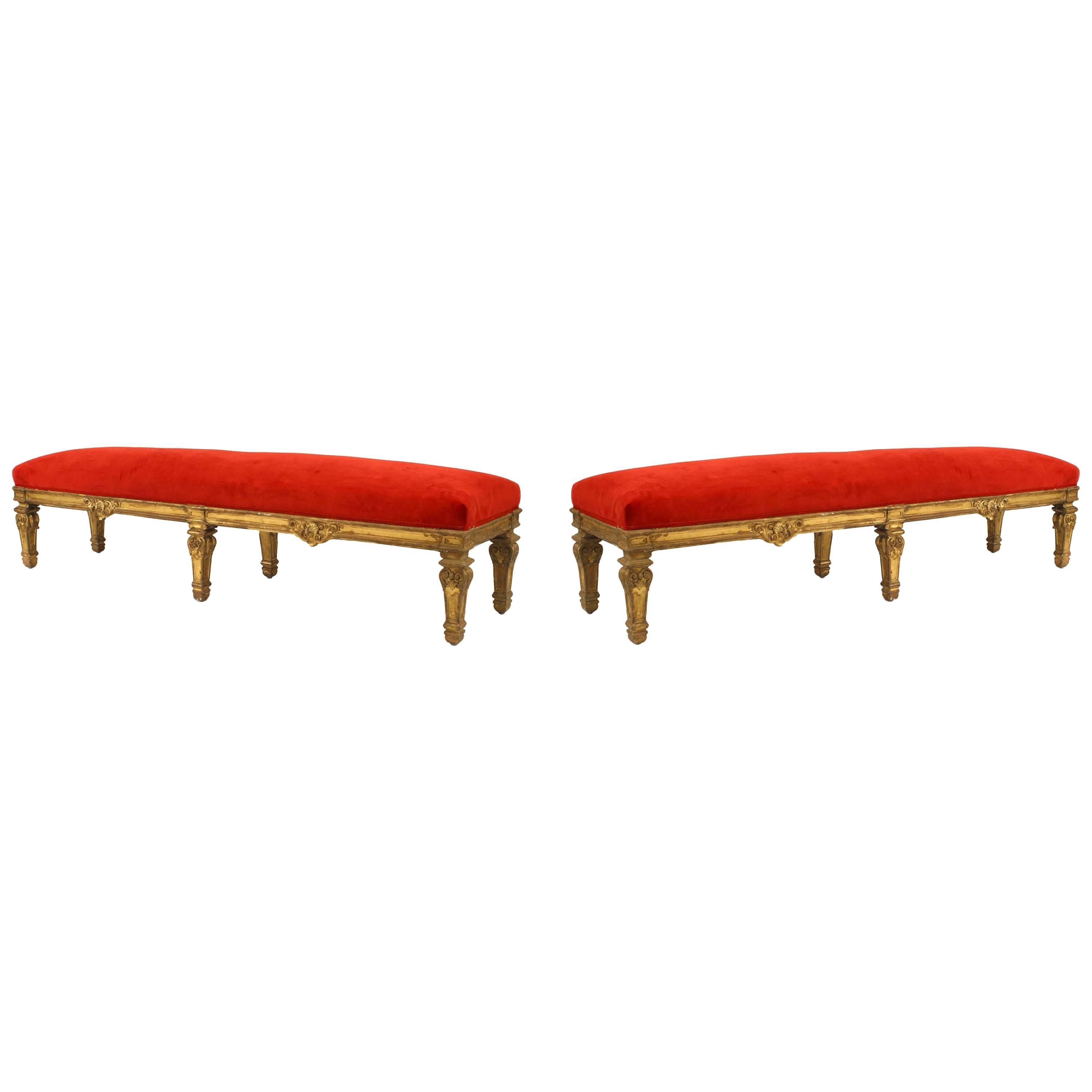 Pair of French Louis XIV Red Velvet Benches For Sale