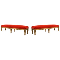 Pair of French Louis XIV Red Velvet Benches