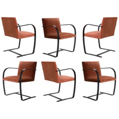 Brno Flat-Bar Chairs in Rust Velvet, Obsidian Matte Frame, Set of Six