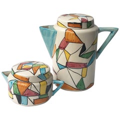 Vintage Albisola San Giorgio Ceramics, Futurist Painting, Milk and Teapot, Italy, 1960s