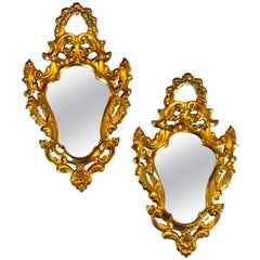 Pair of Small Giltwood Italian Rococo Style Wall Mirrors