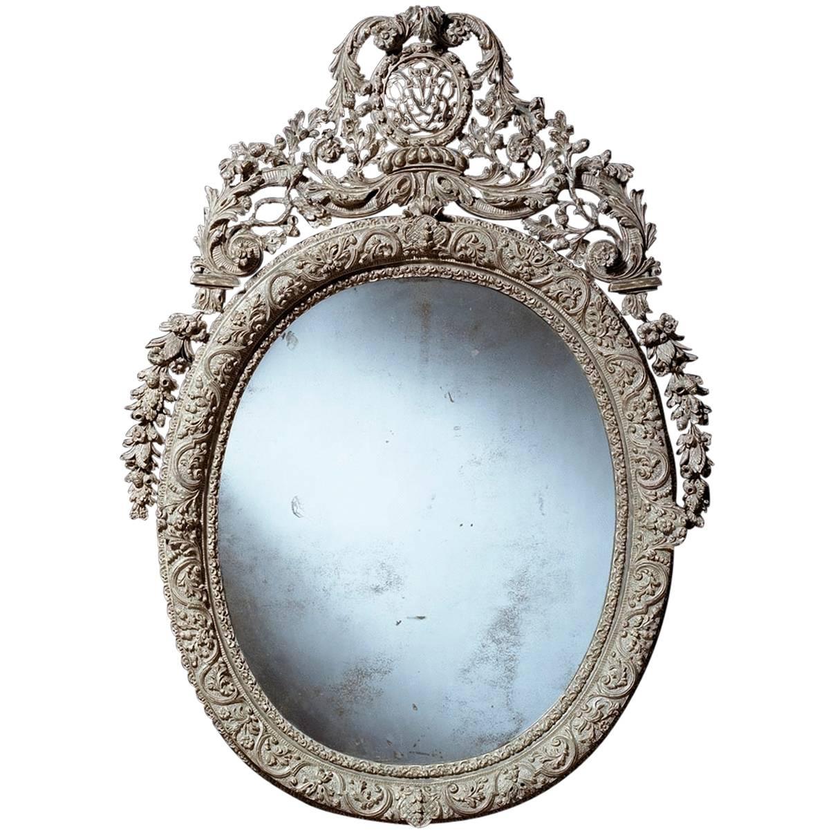 William III Oval Silvered Gesso Mirror For Sale