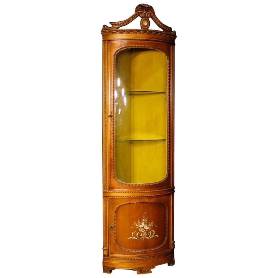 Italian Corner Cupboard in Wood with Floral Decorations in Louis XVI Style