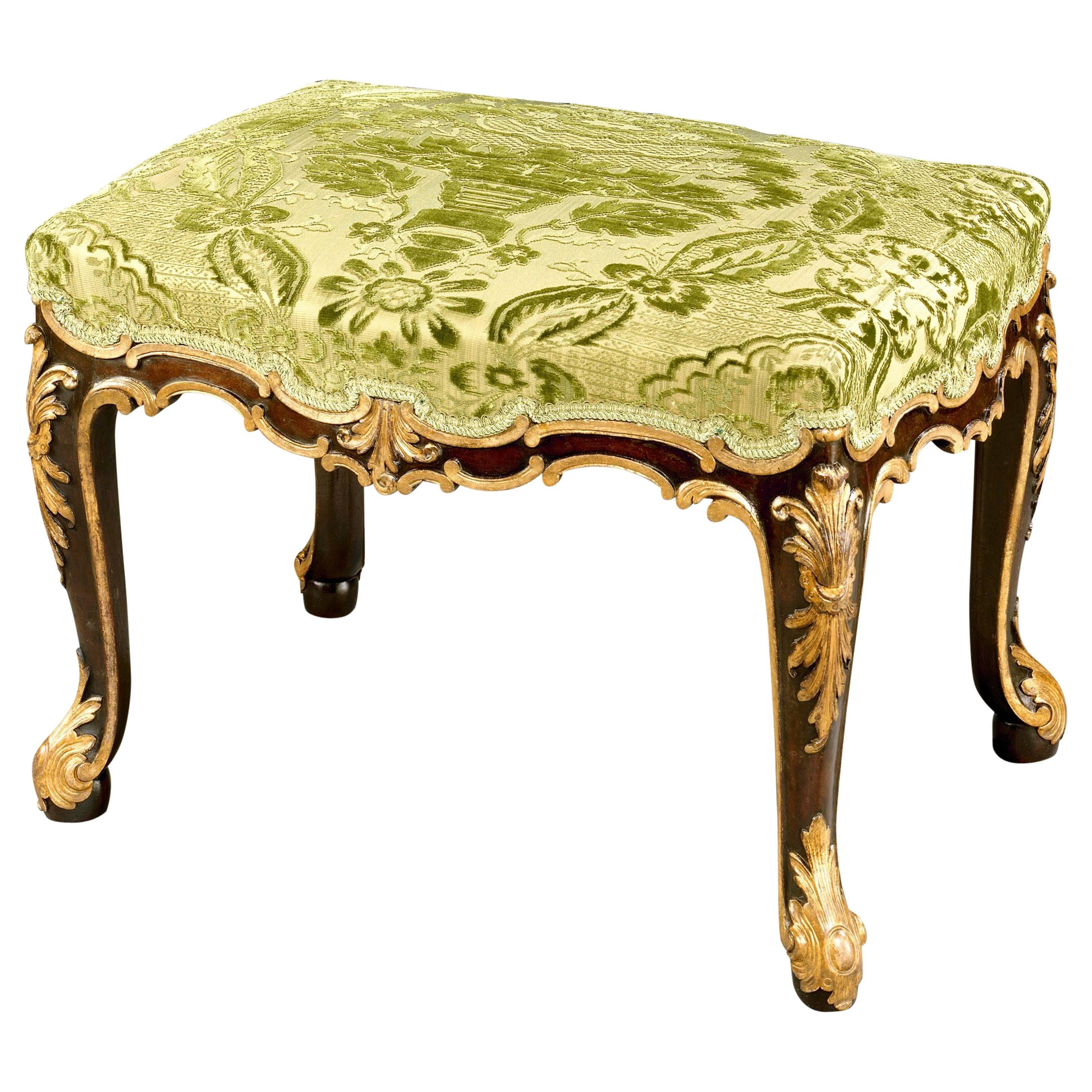 George II Parcel Gilt Mahogany Stool Attributed to Wright and Elwick For Sale