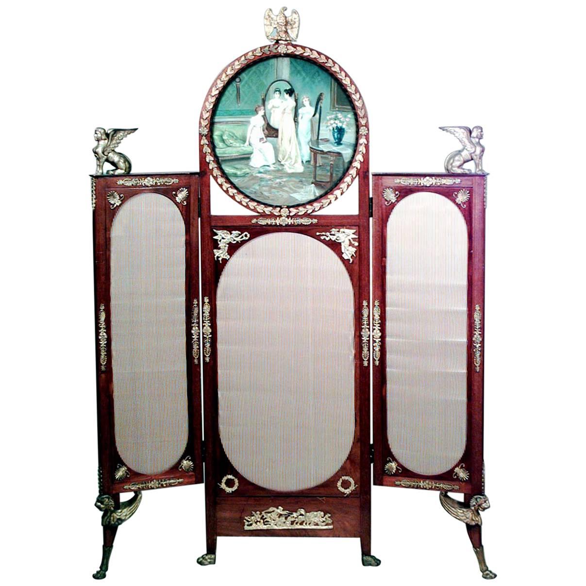 French Empire Mahogany 3-Fold Screen For Sale