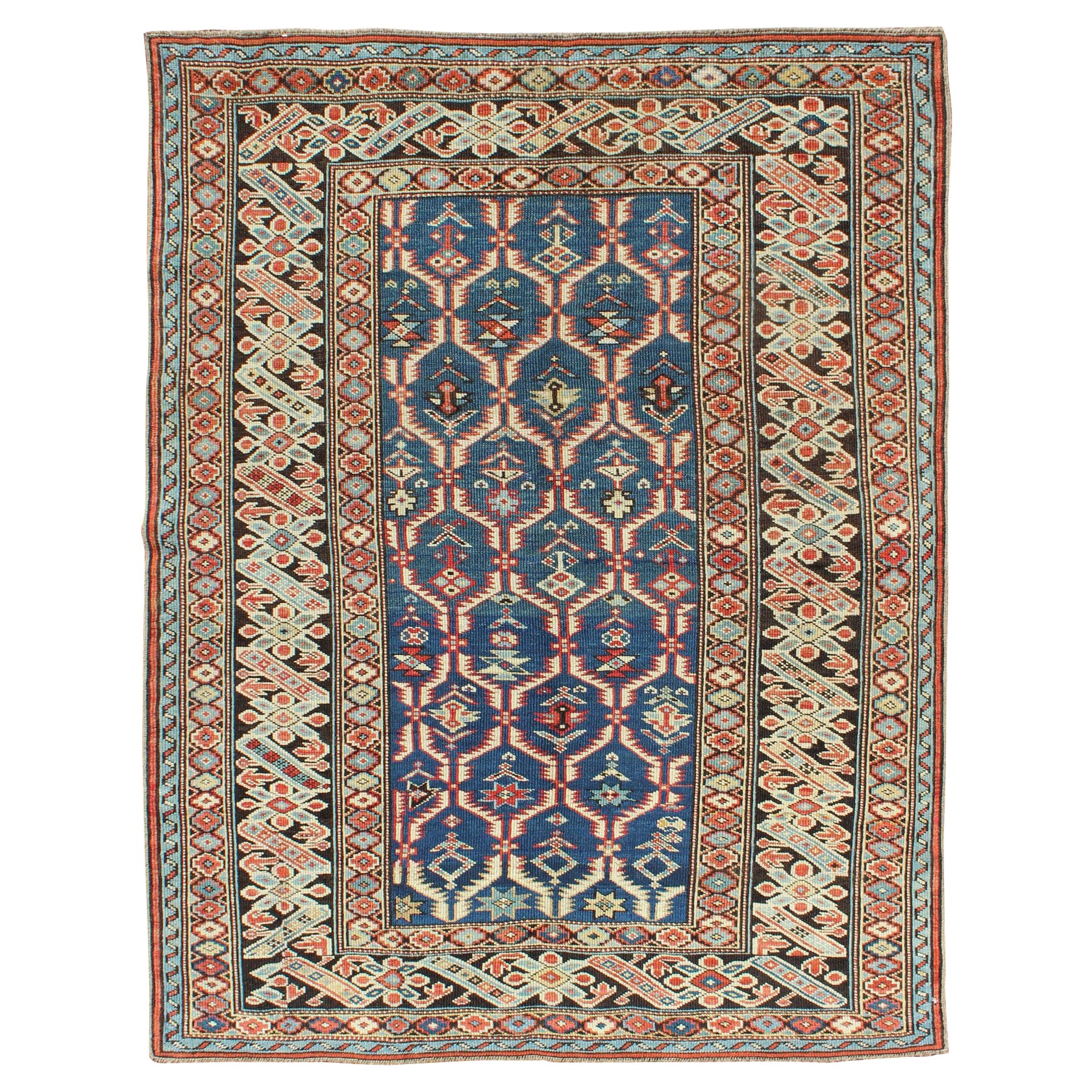 Amazing Antique Caucasian Chi Chi in Medium Blue Background and Brown Border For Sale