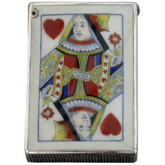 Antique Victorian Silver and Enamel Playing Cards Vesta Case 'Queen of Hearts'