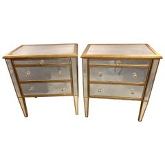 Pair of Large Custom Three-Drawer Antique Mirrored Nightstands or Commodes