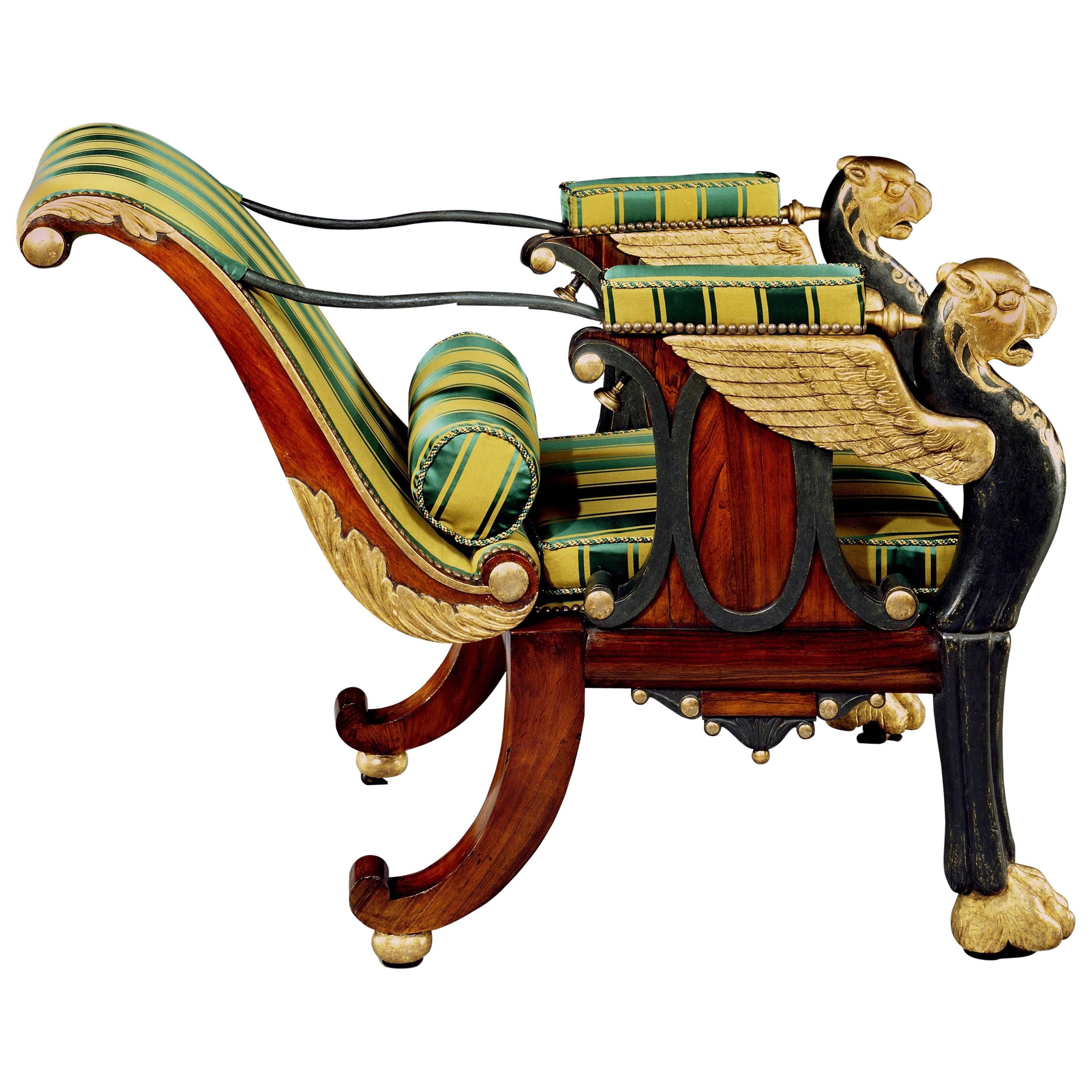 Regency Parcel-Gilt Rosewood and Bronze Painted Reclining Chair Designed by Wi For Sale