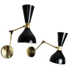 Brass + Black Enamel 'Ludo' Wall Sconce or Reading Lamp, Blueprint Lighting NYC