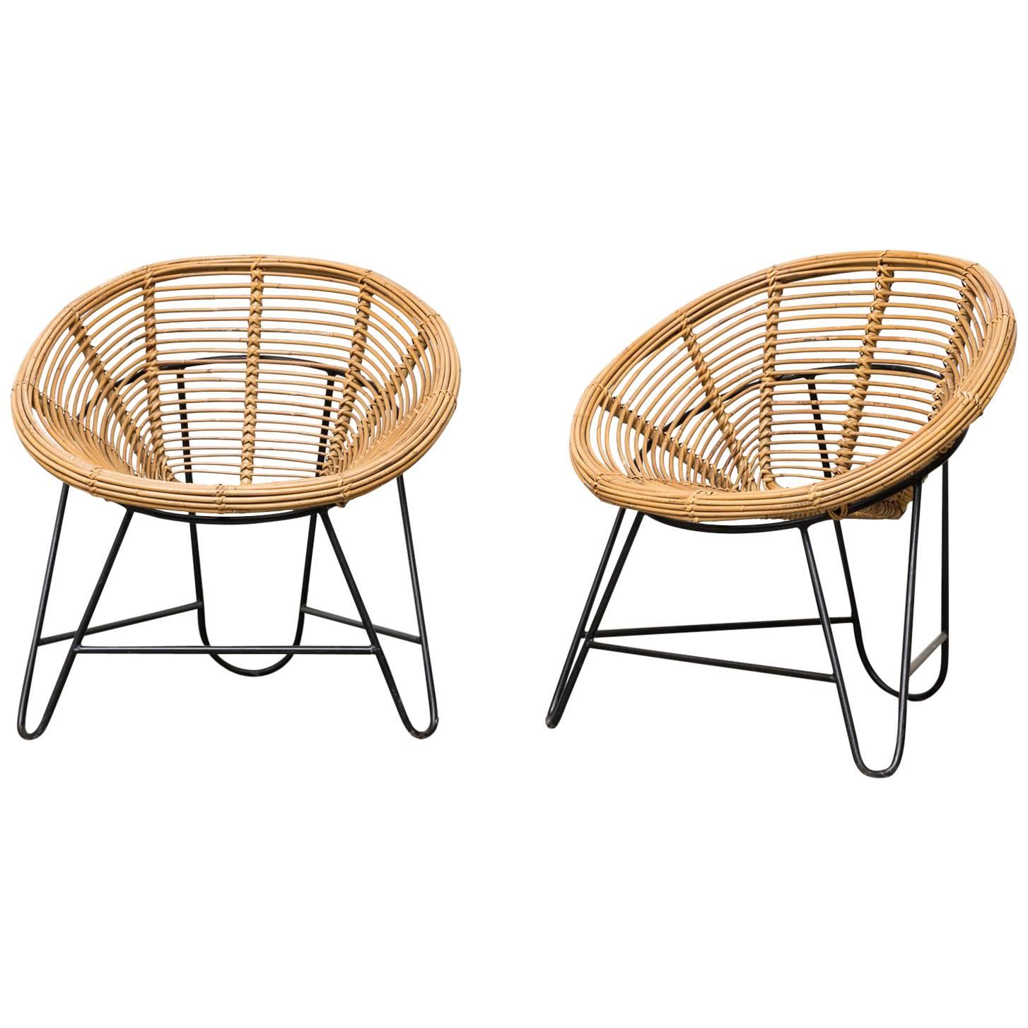 Pair of Onion Skin Patterned Bamboo Hoop Chairs