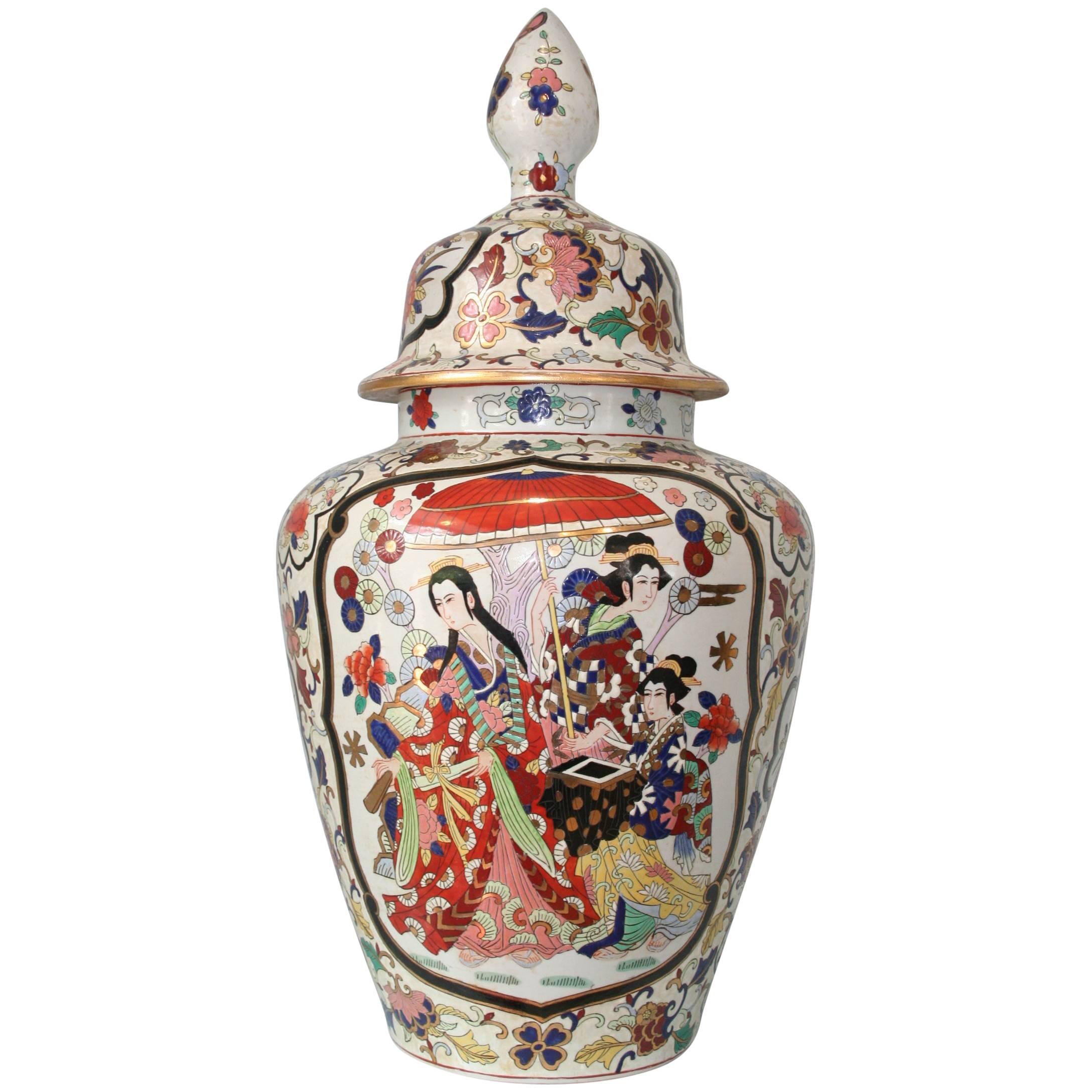 Chinese Large Scale Porcelain Urn with Figures and Flowers For Sale