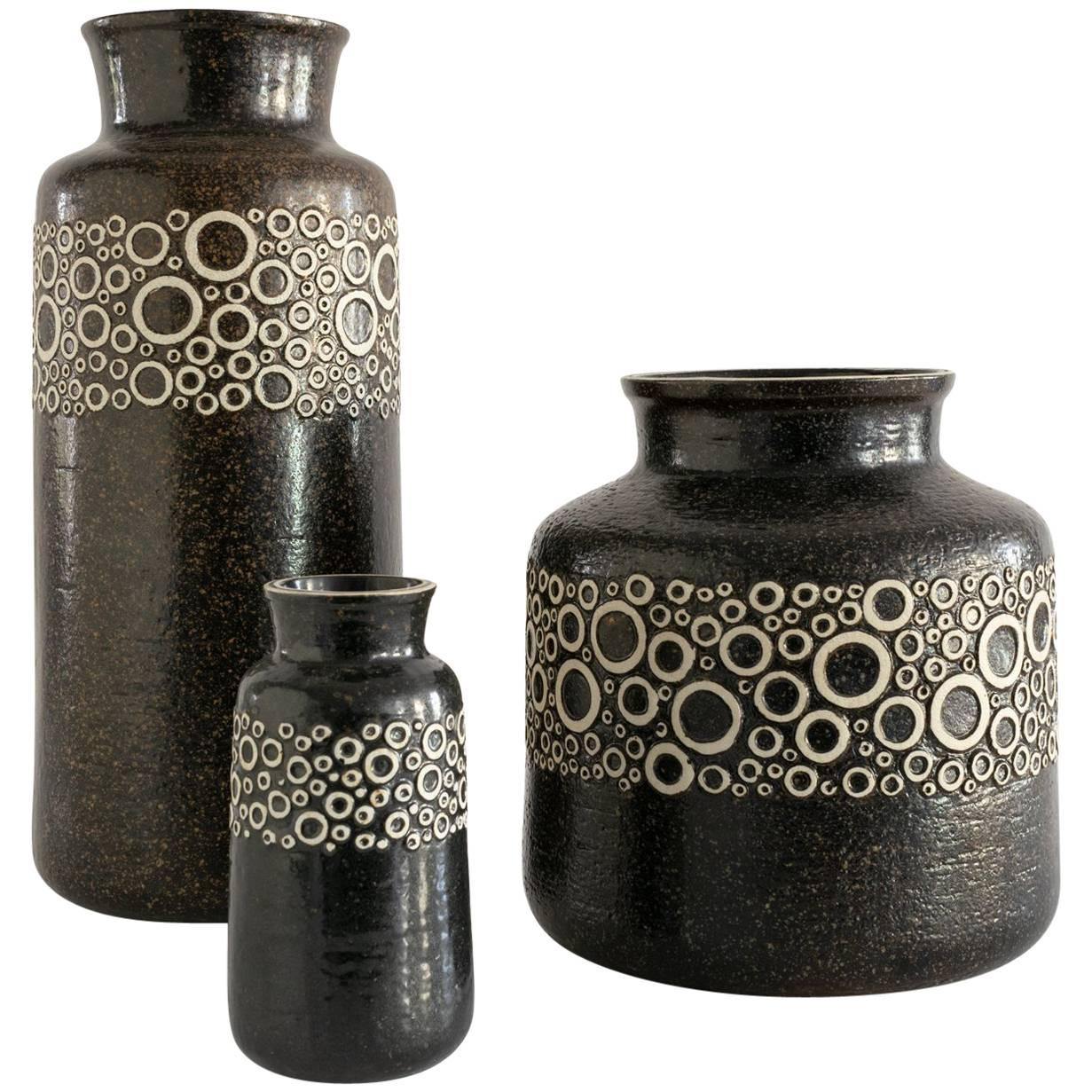 Three Scandinavian Modern Charmotte "Kreta" Vases by Britt-Louise Sundell