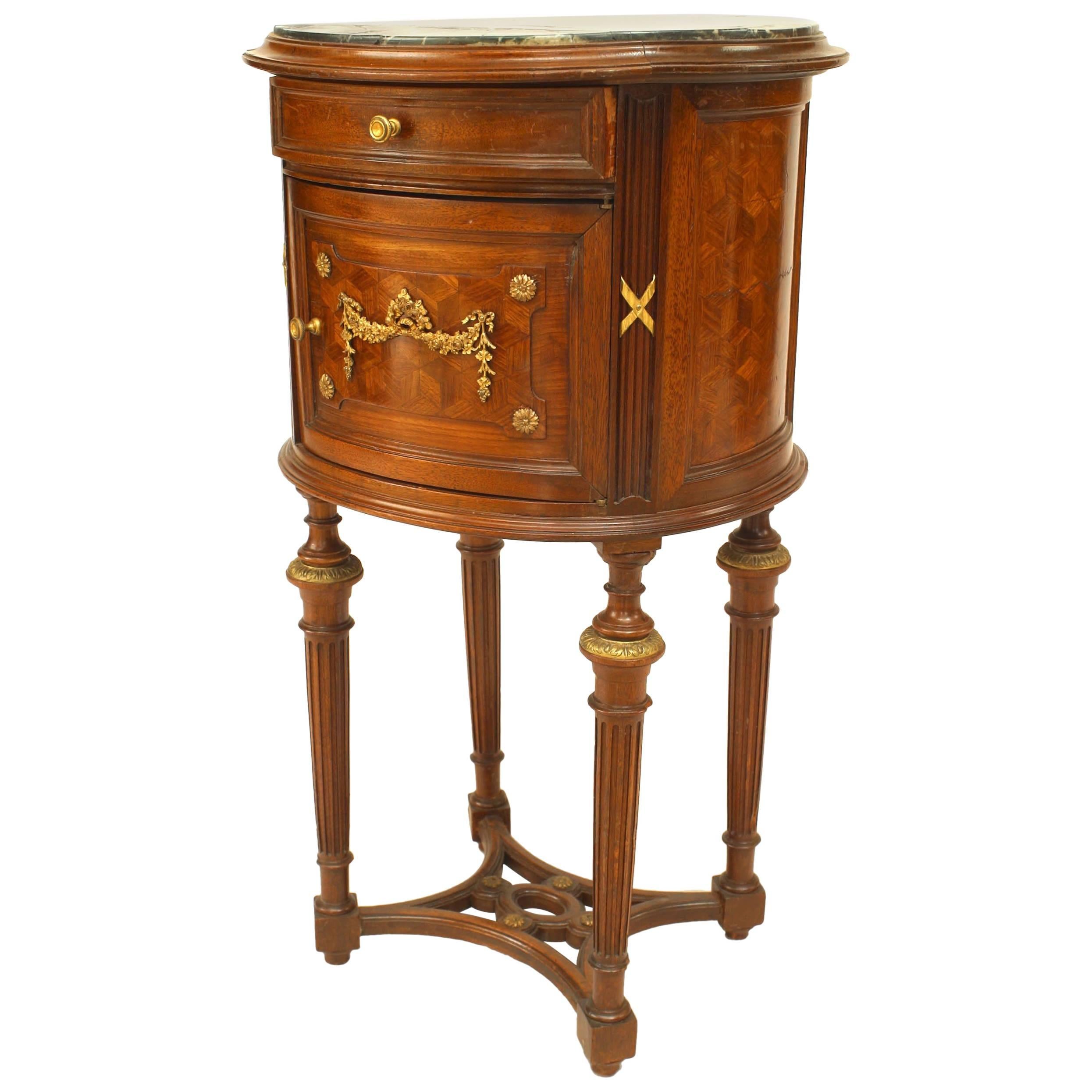 French Louis XVI Style Mahogany and Green Marble Bedside Commode For Sale