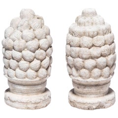 Antique Pair of Chinese Stone Finials with Peaches and Persimmons, 17th/18th Century