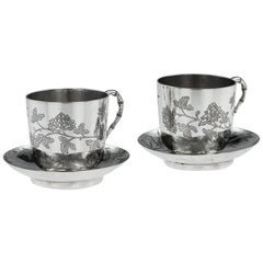 Antique Chinese Export Solid Silver Tea Cups, Yang Qing He, Circa 1880