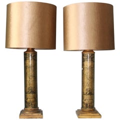 Pair of 1970s Lamps with Maps and Shades