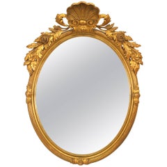 French Victorian Oval Carved Giltwood Wall Mirror