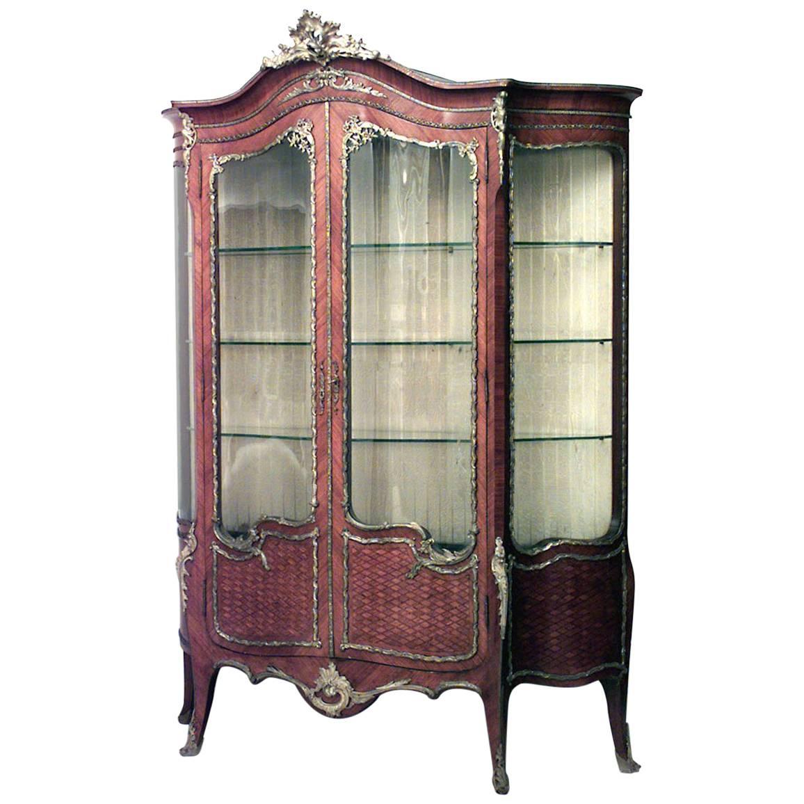 French Louis XV Style Kingwood Vitrine Cabinet