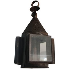 Antique American Pierced Tin Lantern with Three Windows