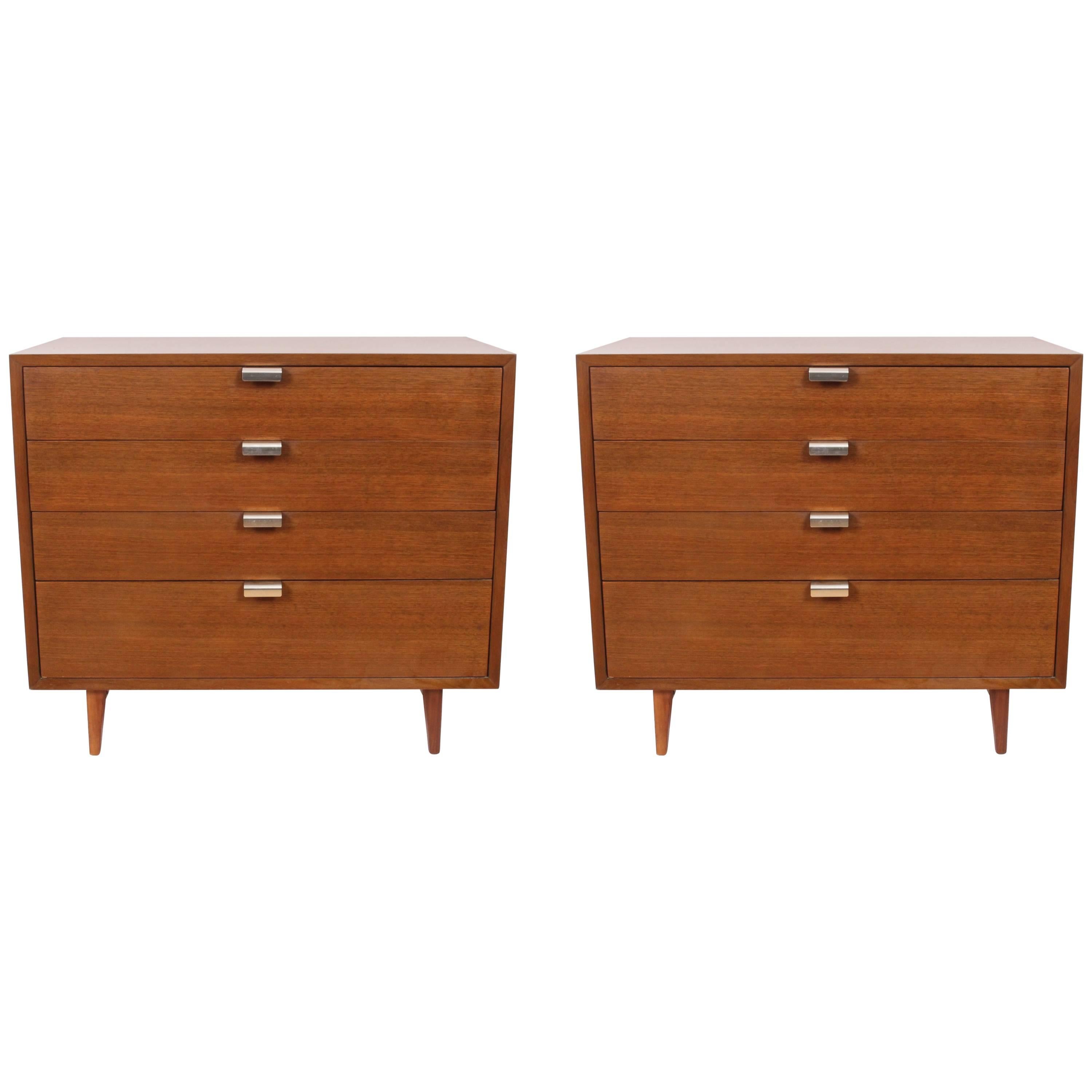 Pair of George Nelson for Herman Miller Four-Drawer Walnut Dressers with J Pulls